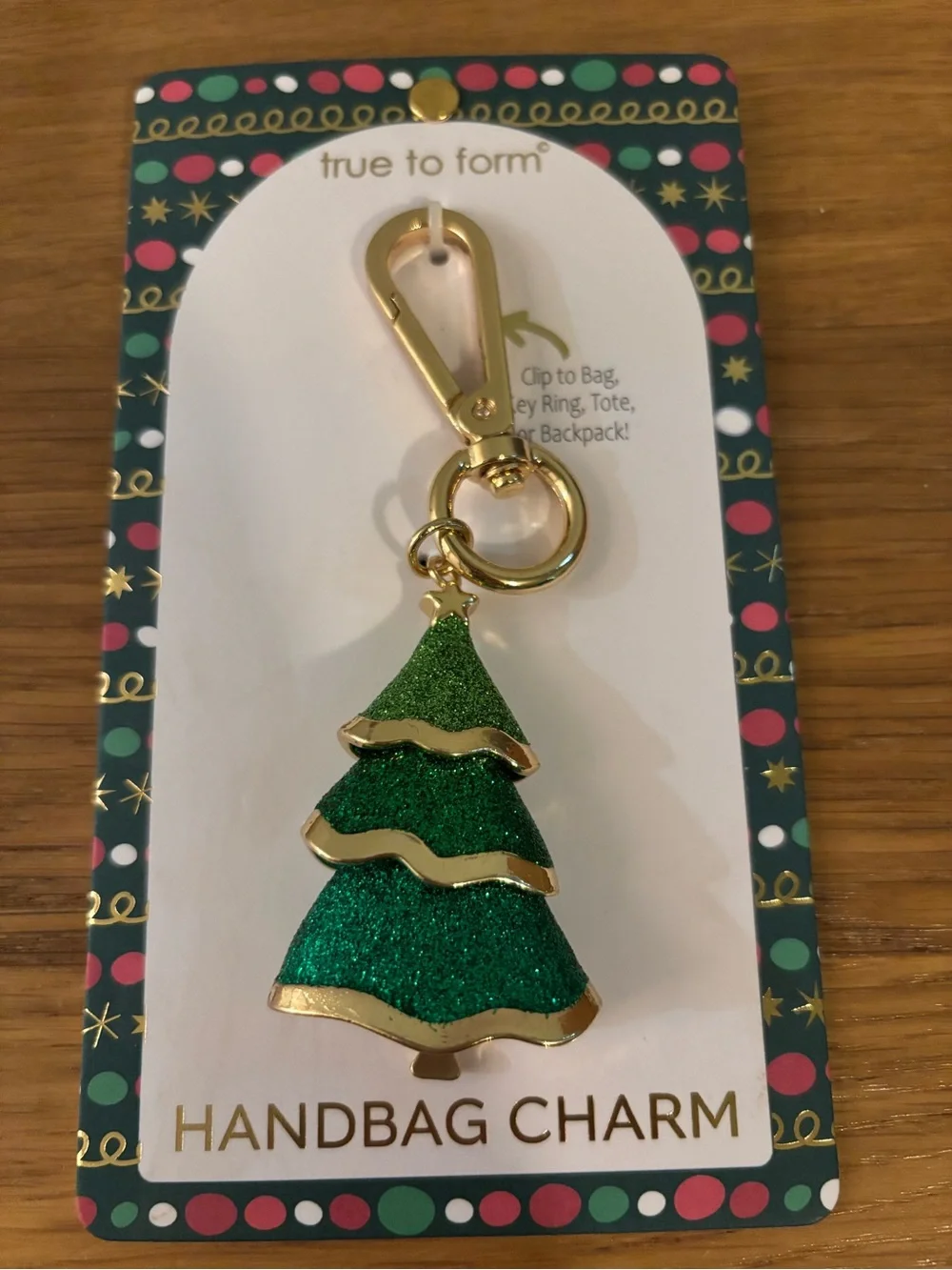 True to Form Green Glitter Christmas Tree Handbag Charm Keychain NWT - Picture 6 of 7